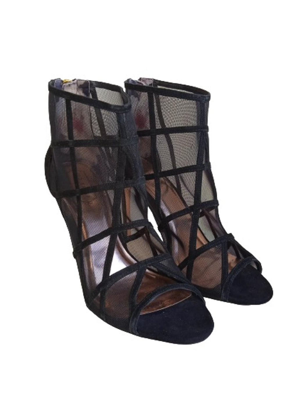 TED BAKER Ladies Black Suede Sheer Panel Xstal Ankle Boots Size EU40 UK7