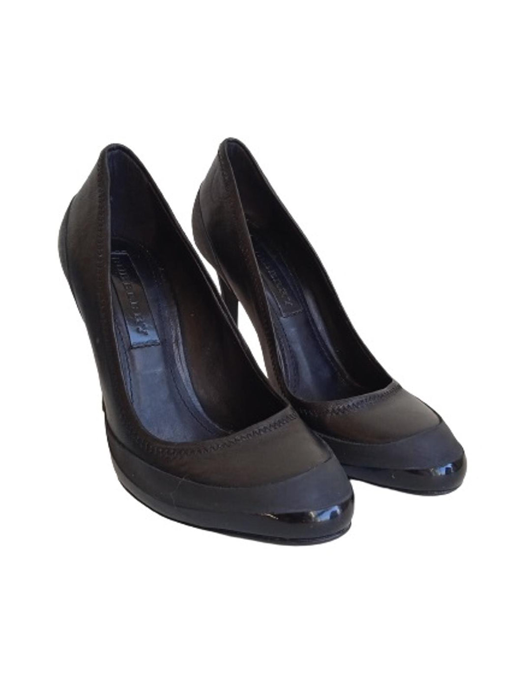 BURBERRY Ladies Black Leather Round Toe Stiletto Pump Shoes Size EU35 UK2