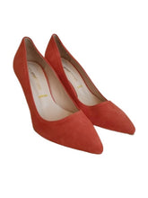 Load image into Gallery viewer, PRETTY SMALL SHOES Ladies Red Suede Pointed Toe Pump Shoes Size EU35 UK2
