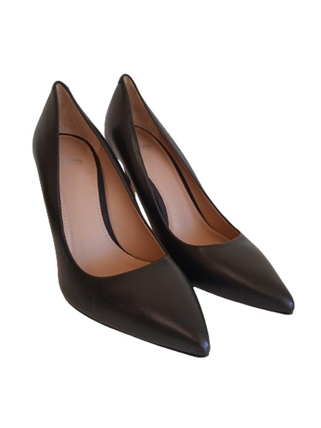 HUGO BOSS Ladies Black Leather Pointed Toe Stiletto Pump Shoes Size EU35 UK2