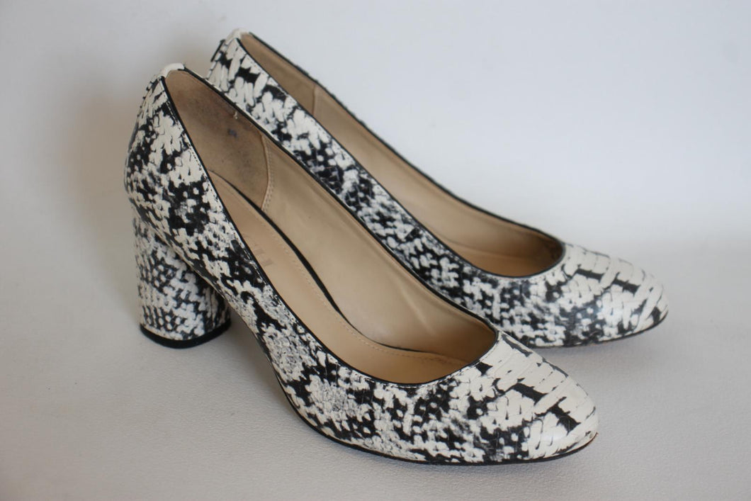 COACH Ladies Black & White Leather Snake-Print Block Heel Pumps Shoes UK6 EU39