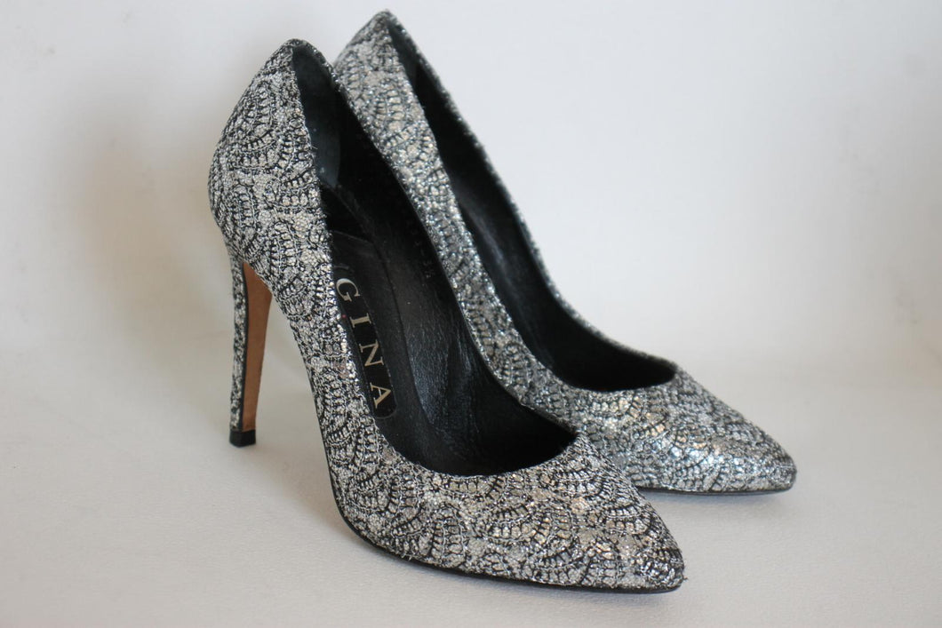 GINA Ladies Silver Glitter High Heel Pumps Shoes UK3.5 EU36.5