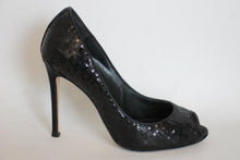 Load image into Gallery viewer, GIANVITO ROSSI Ladies Black Sequin High Heel Peep Toe Pumps Shoes UK3.5 EU36.5

