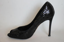 Load image into Gallery viewer, GIANVITO ROSSI Ladies Black Sequin High Heel Peep Toe Pumps Shoes UK3.5 EU36.5
