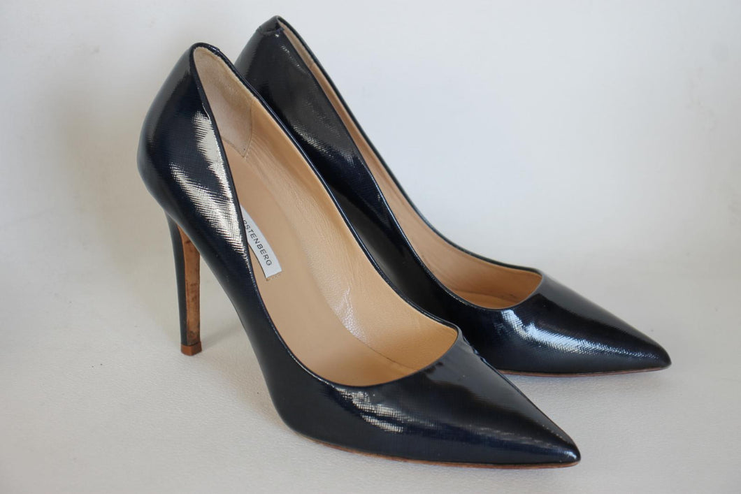 DIANE VON FURSTENBERG Ladies Dark Blue Leather Stiletto Pumps Shoes UK5.5 EU38.5