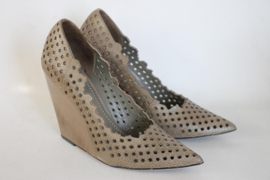JEAN-MICHEL CAZABAT Ladies Grey Leather Wedge Heel Pumps Shoes UK5.5 EU38.5