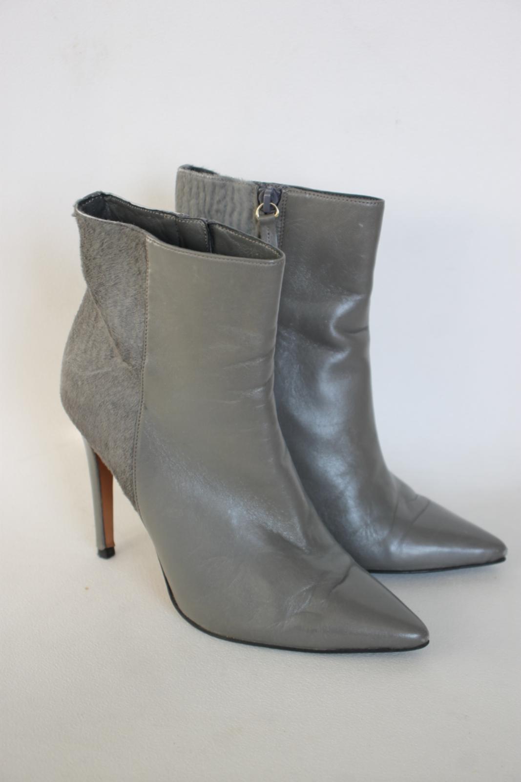 L.K. BENNETT Ladies Grey Leather Hide Stiletto Heel Pointed Ankle Boots UK5 EU38