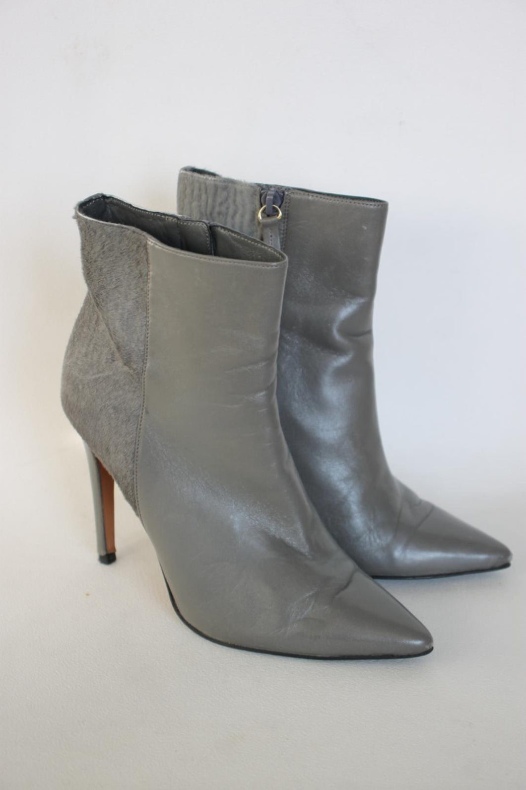L.K. BENNETT Ladies Grey Leather/Hide Stiletto Heel Pointed Ankle Boots UK5 EU38