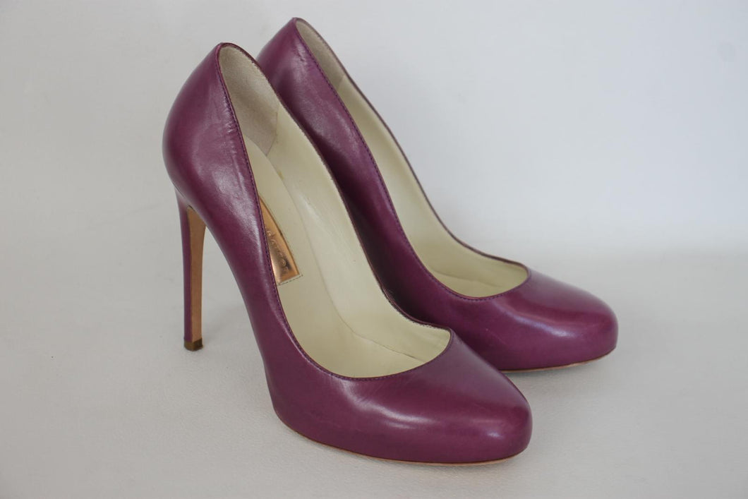 RUPERT SANDERSON Ladies Purple Leather Extra High Pumps Shoes UK3.5 EU36.5