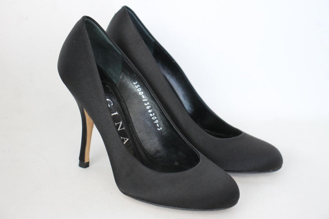 GINA Ladies Black Velvet High Heel Round Toe Pumps Shoes UK3 EU36