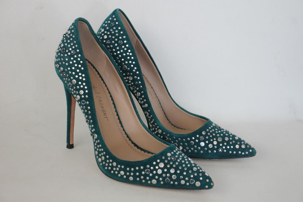 JEAN-MICHEL CAZABAT Ladies Teal Suede Studded Stiletto Pumps Shoes UK6 EU39