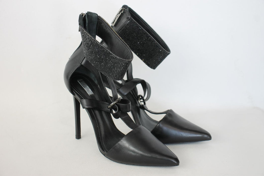 SCHUTZ Ladies Black Leather Strappy Stiletto Cut-Out Boots UK6 EU39