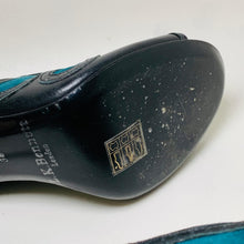 Load image into Gallery viewer, L.K.BENNETT Ladies Black-Ribbon Cyan Blue Leather Peep Hi-Heel Shoe UK4 NEW
