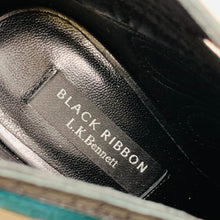 Load image into Gallery viewer, L.K.BENNETT Ladies Black-Ribbon Cyan Blue Leather Peep Hi-Heel Shoe UK4 NEW

