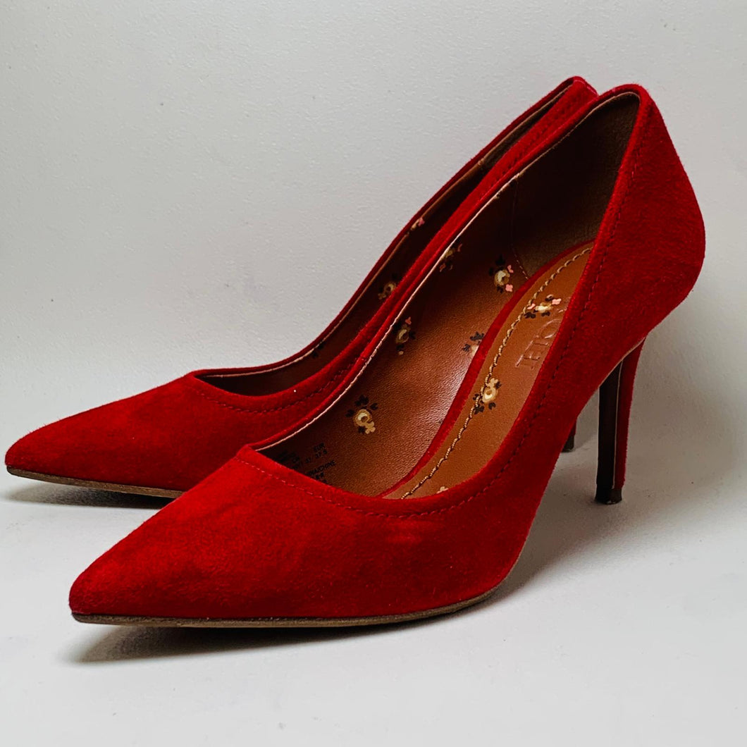 COACH Ladies Red Vibrant Pointed Toe Box Court High Heel Shoe UK7