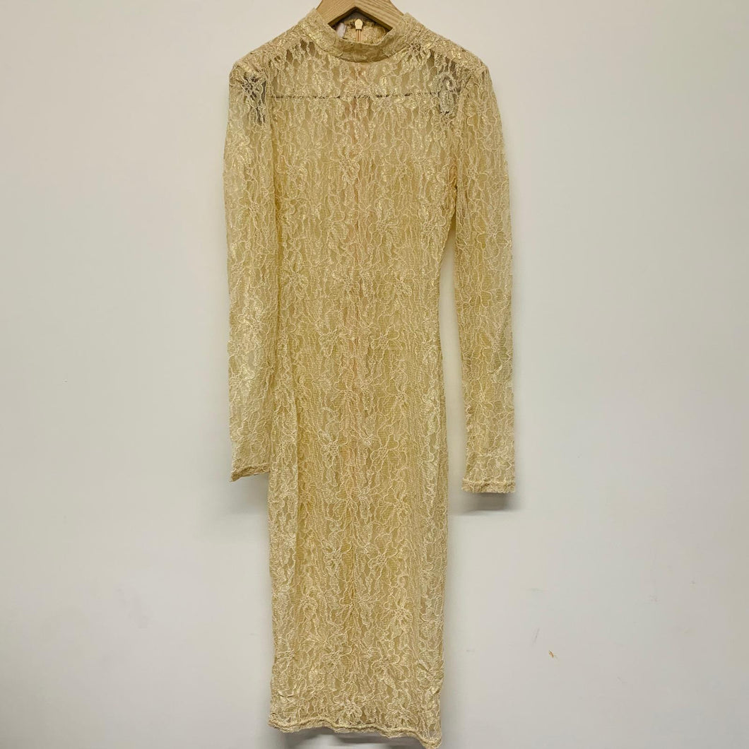 HOUSE OF CB Polyester Knee Length Long Sleeve High Neck Gold Ladies Dress UKXS