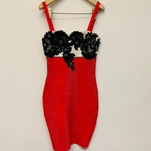 Load image into Gallery viewer, CELEB BOUTIQUE Short Length Sleeveless Halter Red Black Lace Ladies Dress UKS
