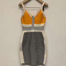 Load image into Gallery viewer, CELEB BOUTIQUE Short Sleeveless Halter Grey Yellow Stretch Ladies Dress XS
