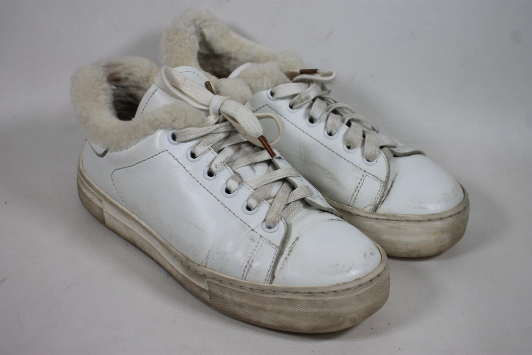 MAJE Ladies White Leather Wool Lined Trainers EU37 UK4