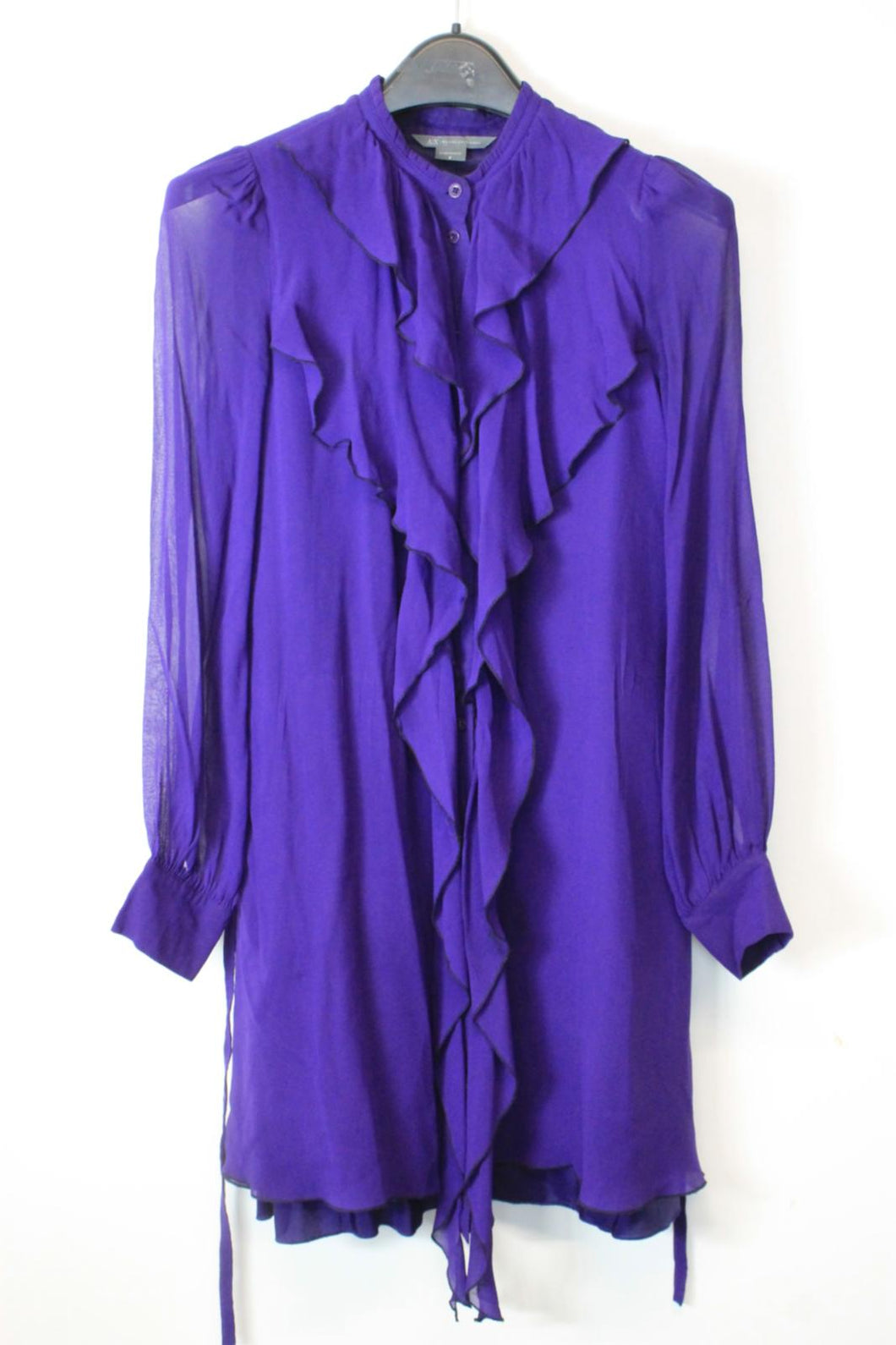 ARMANI EXCHANGE Ladies Purple Short Ruffled Long Sleeve Shirt Dress Size XS