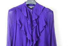 Load image into Gallery viewer, ARMANI EXCHANGE Ladies Purple Short Ruffled Long Sleeve Shirt Dress Size XS
