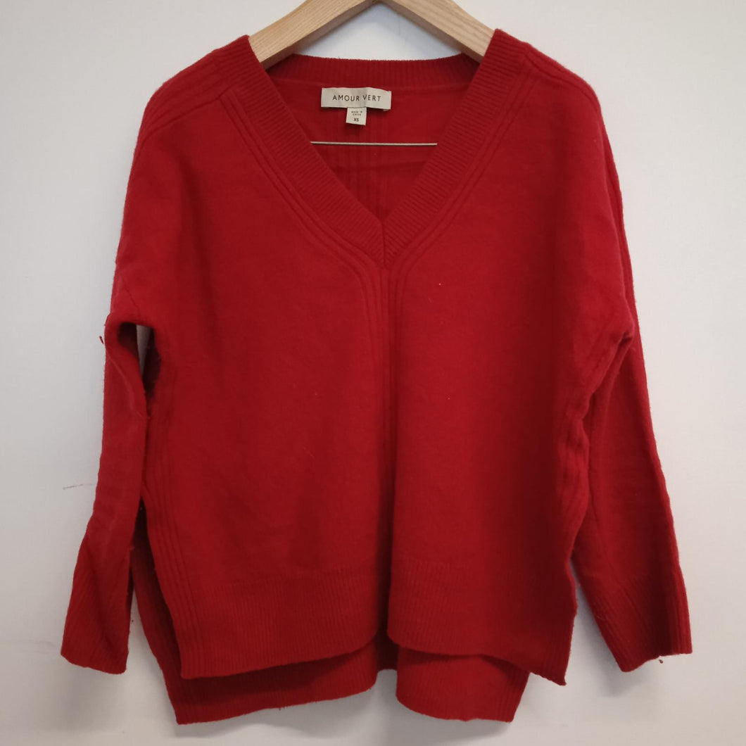 AMOUR VERT Red Ladies Long Sleeve V-Neck Pullover Jumper Size UK XS