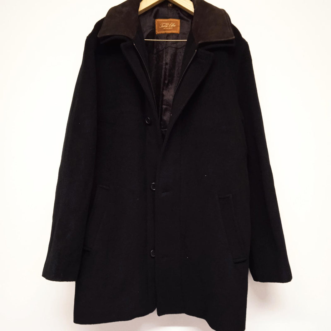 TASSO ELBA Men's Black Fine Wool Cashmere Leather Collar Coat M