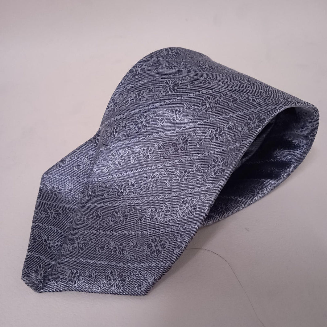 AZZARO Men's Silver Grey Diagonal Flower Stripe Regular Width Silk Tie