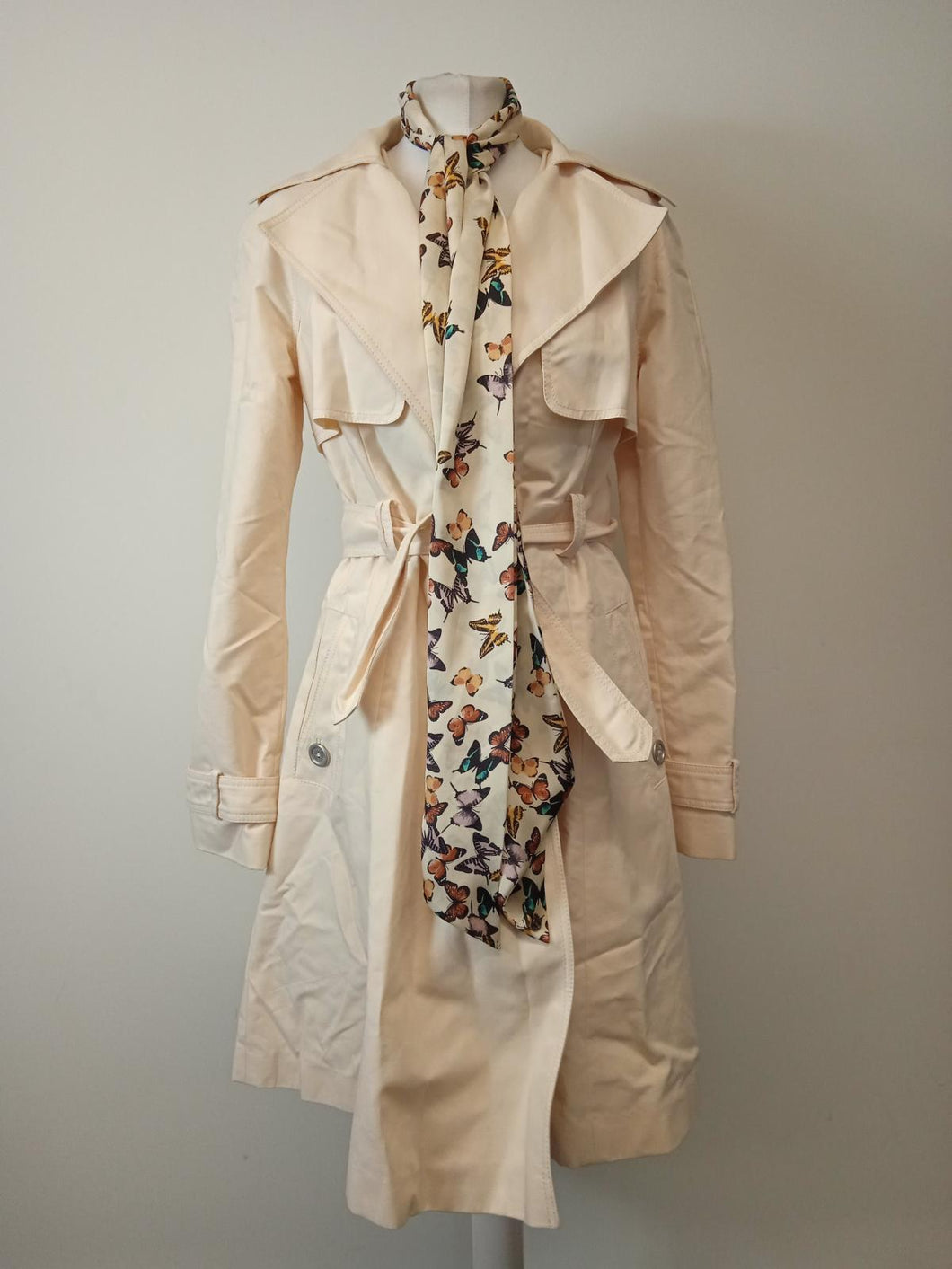 TED BAKER Ladies Beige Cotton Long Sleeve Button-Up Trench Coat w/ Scarf UK10