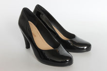 Load image into Gallery viewer, CLARKS Ladies Black Patent Leather Dalia Rose High Cone Heel Shoes EU37 UK4
