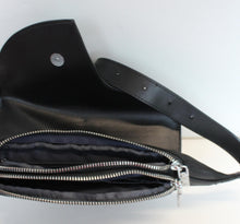 Load image into Gallery viewer, MYL BERLIN Men's Black Vegan Leather Front Pocket Belt Bag One Size 14" x 6"
