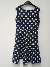 Load image into Gallery viewer, PURIFICACION Ladies Navy Blue Polka Dot Sleeveless Shift Dress Size UK10
