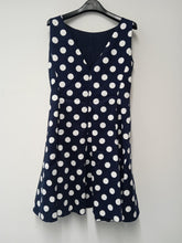 Load image into Gallery viewer, PURIFICACION Ladies Navy Blue Polka Dot Sleeveless Shift Dress Size UK10
