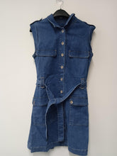 Load image into Gallery viewer, MASSIMO DUTTI Ladies Blue Cotton Denim Button Up Shift Dress Size UK6
