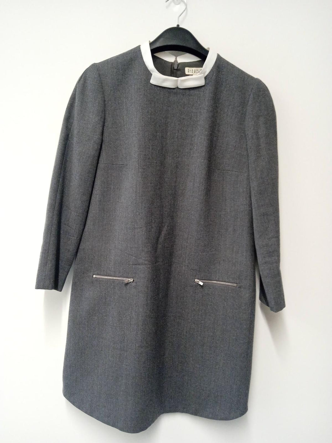 CLAUDIE PIERLOT Ladies Grey Wool Round Neck Dress Size UK M