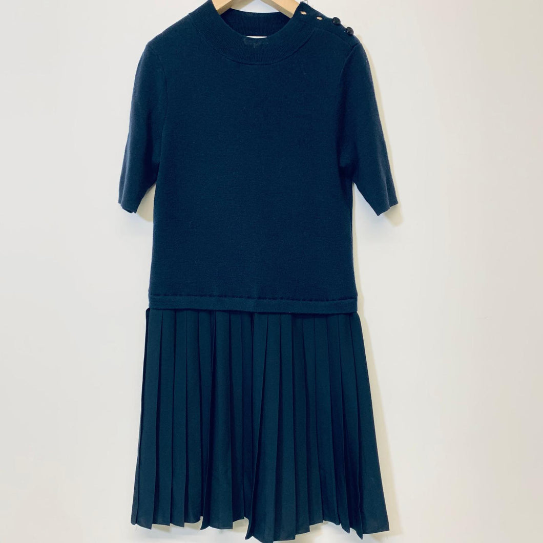 CLAUDIE PIERLOT Blue Navy Ladies Short Sleeve Merino Dress Size UK S