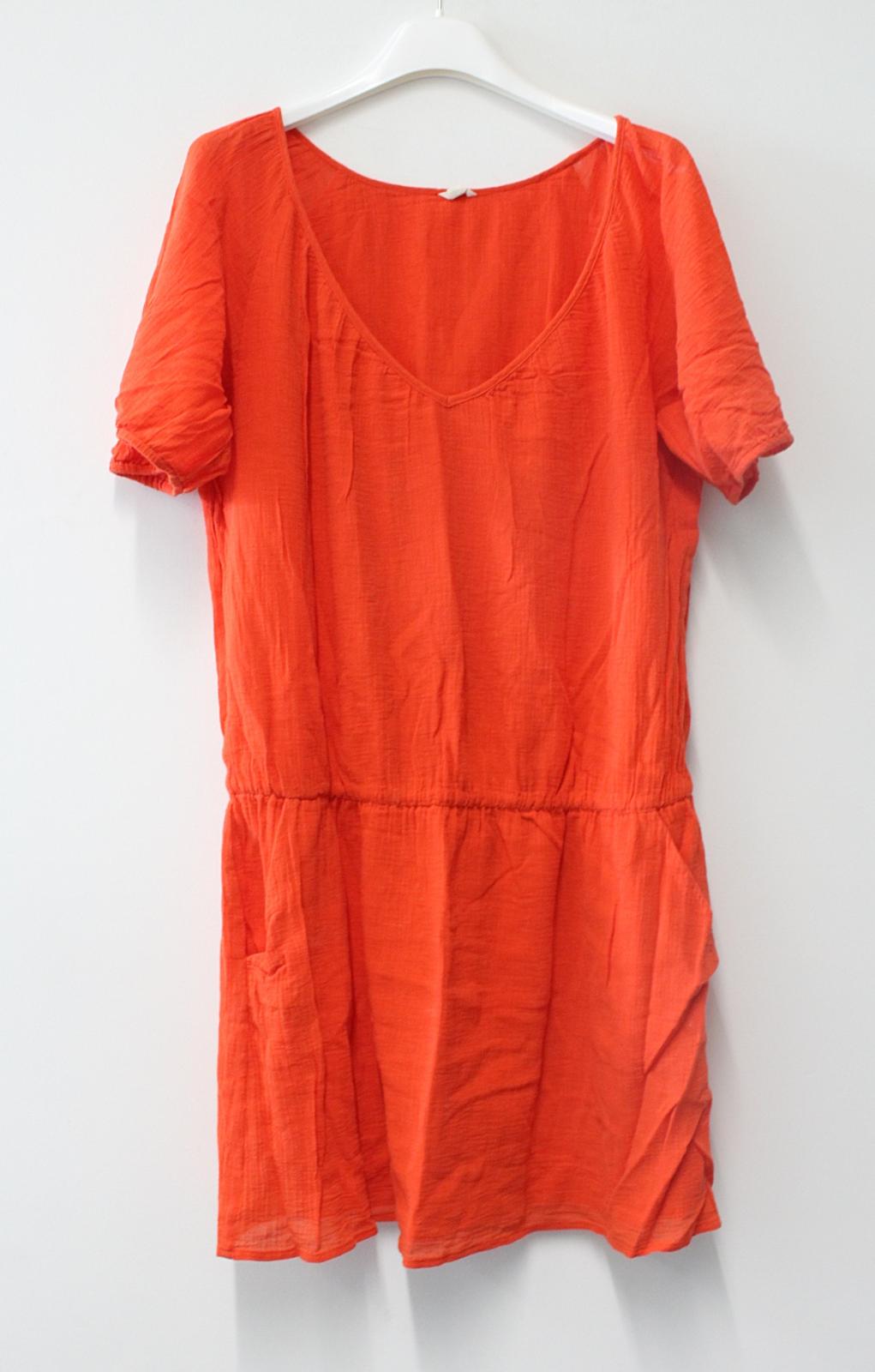 J.CREW Ladies 68113 Red Orange V-Neck Short Sleeve Pure Cotton Mini Dress M