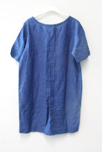 Load image into Gallery viewer, FOLK Ladies Blue Round Neck Short Sleeve Linen Cotton Mini Dress w Pockets 2/S
