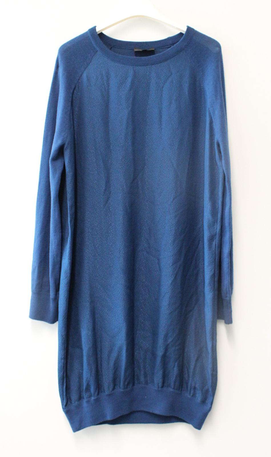 A.P.C. Ladies Blue Round Neck Long Sleeve Silk & Merino Wool Dress Size M