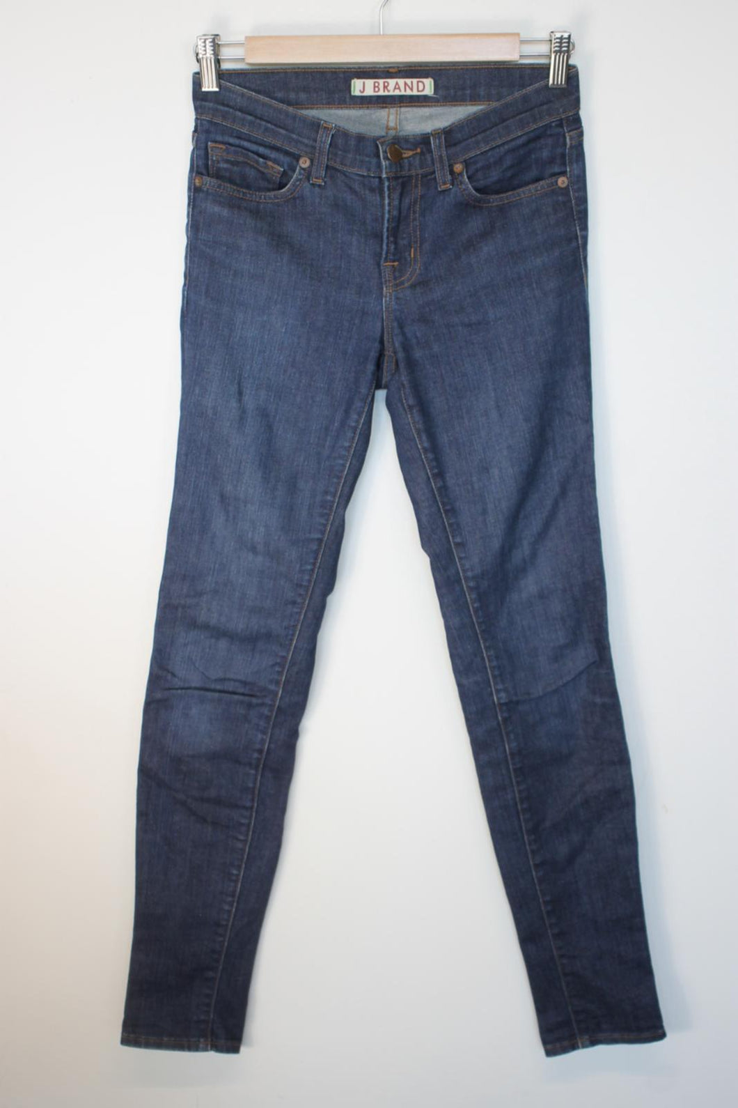 J BRAND Ladies Dark Blue Cotton Denim Slim Tapered Low-Rise Jeans Size 25