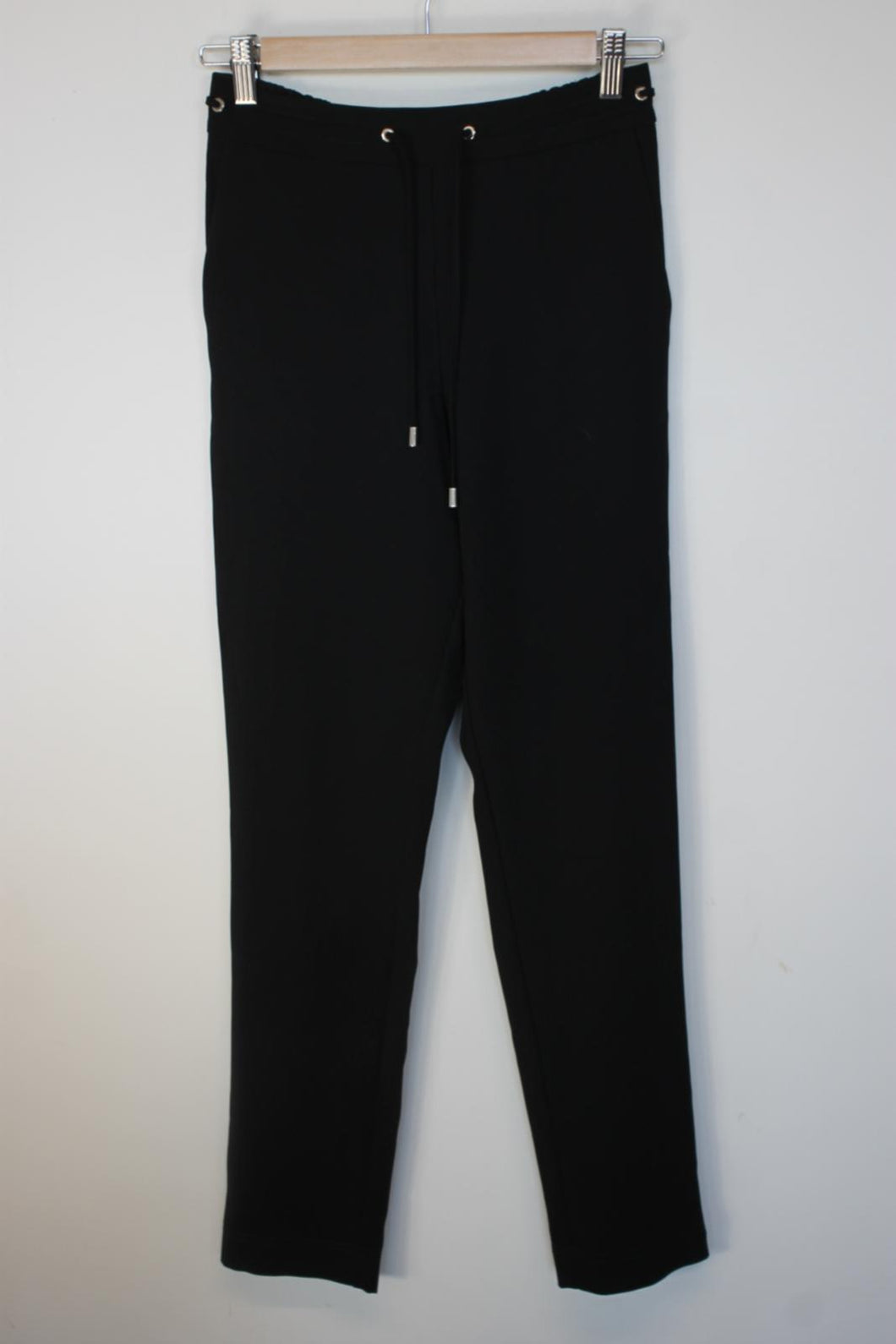 HUGO BOSS Ladies Black High-Rise Tapered Drawstring Trousers FR34 UK4