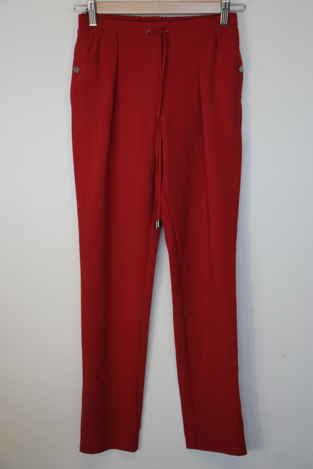 HUGO BOSS Ladies Red High-Rise Tapered Drawstring Trousers FR34 UK4