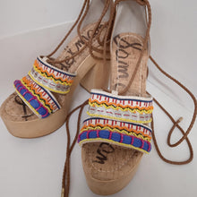 Load image into Gallery viewer, SAM EDELMAN Brown Ladies Platform Leg Wrap Boho Heel Wooden Clog UK5
