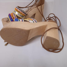 Load image into Gallery viewer, SAM EDELMAN Brown Ladies Platform Leg Wrap Boho Heel Wooden Clog UK5
