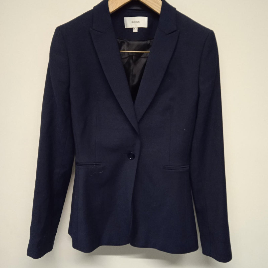 REISS Blue Ladies Long Sleeve Collared Basic Jacket Blazer Size UK 8