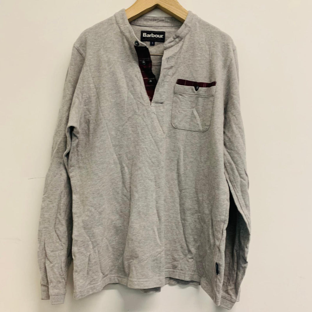 BARBOUR Long Sleeve Round Neck Grey Men's Cotton T-Shirt Size UK S