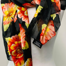 Load image into Gallery viewer, OSPREY Black Ladies Floral Flower Classic Silk Everyday Scarf
