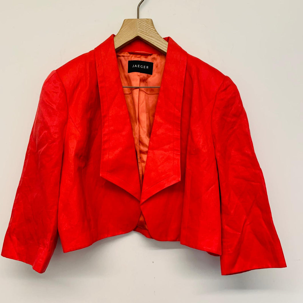 JAEGER Orange Ladies Long Sleeve Collared Cropped Jacket Size UK 18