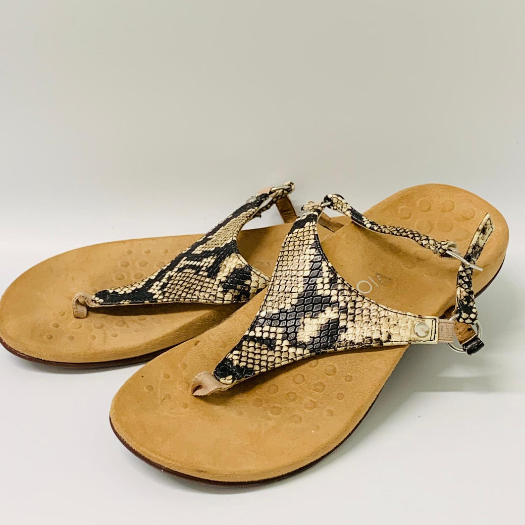 VIONIC Brown Ladies Snake Pattern Skin Strap Comfort Shoes Size UK 6.5