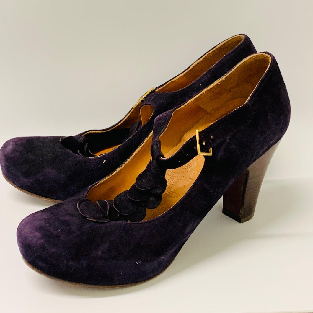 CHIE MIHARA Purple Suede Leather Platform Heel Ladies Court Shoe Size UK 7